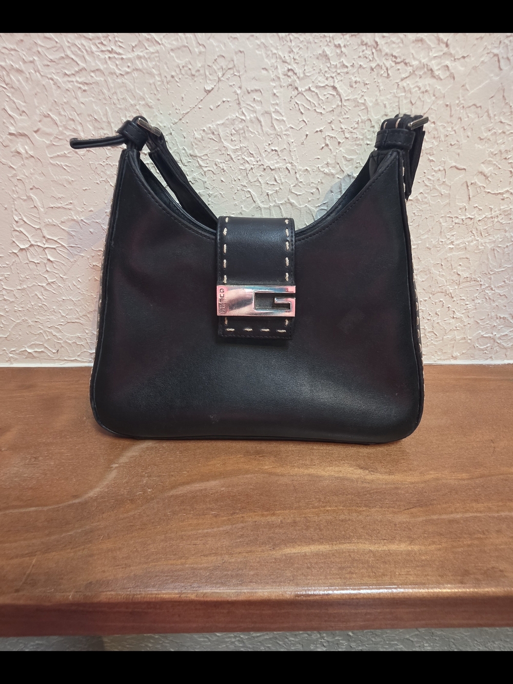 Guess Black Shoulder Bag with Silver Hardware
